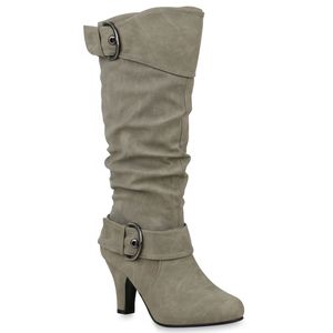 Mytrendshoe Elegante Damen Stiefel Warm Gefütterte Winter Boots Schuhe 892543, Farbe: Hellgrau, Größe: 39