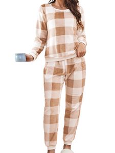 Damen Schlafanzüge Pullover Tops + Hosen Flanell Lounge Lose Pullover Pyjamas Sets Orange,Größe S