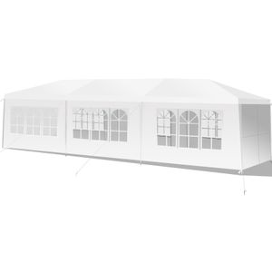 COSTWAY 3x9m Gartenpavillon Partyzelt mit 8 Seitenwände Bierzelt UV-Schutz, Gartenzelt Pavillon Faltpavillon Weiß