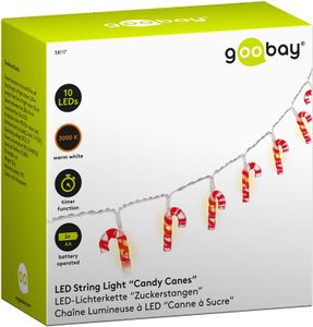 Goobay 58117 10er LED Lichterkette "Zuckerstange" - Timer Funktion warm-weiß 3000 K Batteriebetrieben