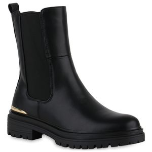 VAN HILL Damen Klassische Stiefeletten Profil-Sohle Stiefel Schuhe 840618, Farbe: Schwarz, Größe: 39