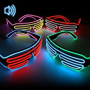 Soundaktivierte EL-Wire Bicolor Party-Shutterbrille schwarz I Gitterbrille I Brille mit Licht leuchtet Farbe - blau / rot