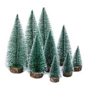 9 Stück Mini Tannenbaum,Weihnachtsbaum Künstlicher, Weihnachtsbaum Schnee Klein mit Holzsockel,für Weihnachtsdeko/Tischdeko/Schaufenster,3Größen, 70% PVC, Grün