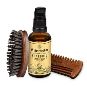 Störtebekker Bartpflege Set - Für die tägliche Bartpflege - Mit Bartöl (Sandelholz), Bartbürste und Bartkamm - Beard Care Set Men
