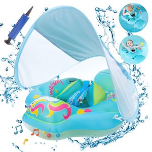 Kinder-Schwimmring, L-Sonnenschutzdach auslaufsicherer Baby-Schwimmring, Blau
