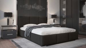 GRAINGOLD Čalouněná postel 200x200 cm Lovro - polyesterová tkanina, zásuvka, lamelový rošt - stylová manželská postel - černá