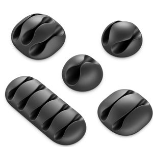 deleyCON 5 Stück Kabelhalter selbstklebend Kabelführung Fixierung Organizer Clips Kabelbefestigung Kabel Management Kabelklemmen - für 5/3/2/1 Kabel - Büro Schreibtisch Auto Schwarz