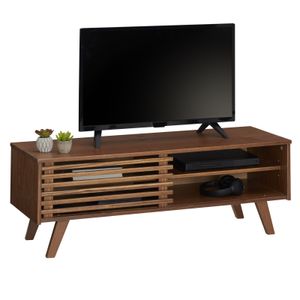 TV Lowboard SEAN, schöner Fernsehtisch mit 2 Fächer, praktisches TV Möbel mit Schiebetür, reizendes Sideboard aus massiver Kiefer Kastanienfarben