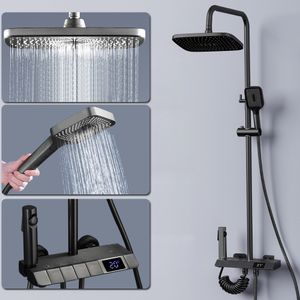 LED-Display Duschsystem Regendusche Set 4 Funktionen Edelstahl Duscharmatur mit Handbrause Duschset,Duschsäule mit Kopfbrause,Verstellbarer Duschstange