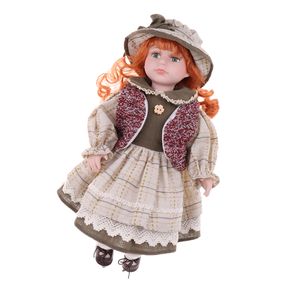 30cm schöne Porzellan Mädchen Puppe Menschen Figur mit beige Kleid Hut Set 