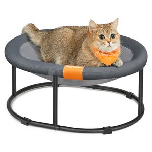 Feandrea Katzenhängematte, erhöhtes Katzenbett, kleines Hundebett, für Haustiere bis zu 8 kg, freistehendes Haustierbett für den Sommer, abnehmbares Netz, maschinenwaschbar, oval, grau PCB001G01