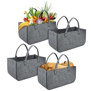 YARDIN 4 ks velké plstěné tašky Plstěné tašky Košík na palivové dřevo Plstěná taška Shopper Skládací plst lze použít jako tašku na palivové dřevo, nákupní tašky, tašky na knihy (světle šedá)