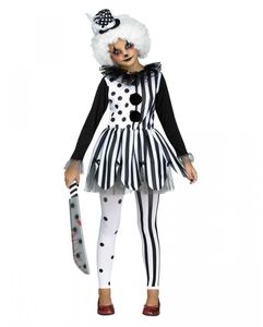 3-tlg.  Clown Harlekin Kostüm-Set für Mädchen an Halloween Größe: L