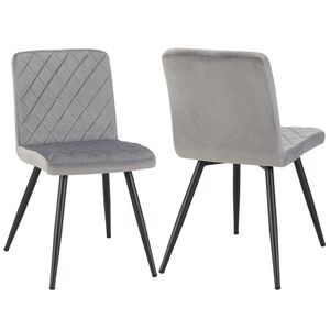 2er Set Esszimmerstuhl Polsterstuhl Stoff Samt Stuhl gesteppt Küchenstuhl, Farbe:Grau, Material:Samt