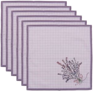 Clayre & Eef Servietten Baumwolle 6er Set 40x40 cm Violett Weiß Baumwolle Quadrat Lavendel