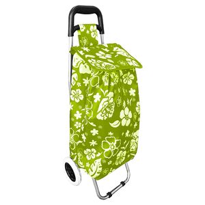 Einkaufstrolley Lemon-Grün mit Blumenmuster + Rädern / klappbar