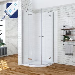 Duschkabine Eckeinstieg 80x80x195cm Runddusche Viertelkreis Eckdusche Pendeltüren Duschtür Drehtür Duschabtrennung Dusche Glas Glastür Nano Beschichtung