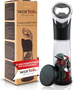 wortek Flaschenöffner mit Auffangbehälter - Getränkeöffner Bieröffner Bierflaschenöffner Kronkorken Sammler Bar Küche Camping Zubehör - Geschenk für Männer und Bierliebhaber