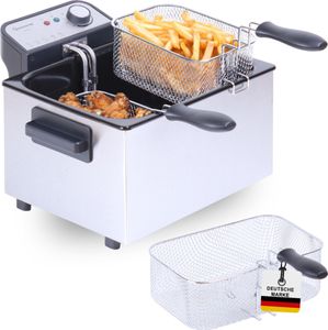 Sommertal XXL Doppel-Fritteuse mit Öl oder Fett – 3 Körbe, 5 Liter, 3000 Watt, Kaltzone, DF3270 – echte Edelstahl Fritteuse für knusprige Pommes