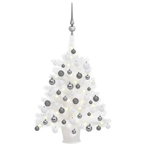 vidaXL Umelý vianočný stromček s osvetlením a ozdobami biely 65 cm