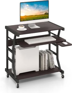 COSTWAY Computertisch mit Rolle, ausziehbarer Tastaturablage und unterer Ablagefläche 75x50x75cm