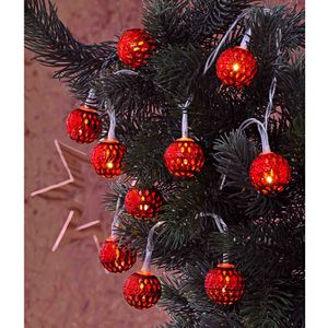 LED Lichterkette Rot mit 10 Kugeln Ø 2,5 cm Warmweiß Batterie Kugelkette Orientalische Weihnachtsbeleuchtung Batteriebetrieben