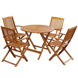5-tlg. Garten-Essgruppe ,Outdoor-Essgarnitur ,Gartentisch mit 4 Stühlen Klappbar Akazie Massivholz