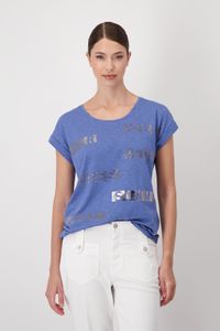 Monari -  Damen Shirt mit Schmuckschrift (408651), Größe:46, Farbe:denim blue (700)