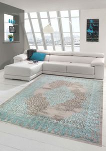 Wohnzimmerteppich mit Ornamenten Teppich Vintage in Türkis Grau Größe - 120x170 cm