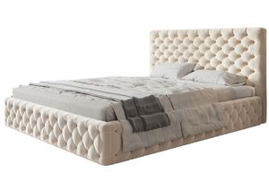 MIAMI SLIMPolsterbett mit Kopfteil - Doppelbett mit Bettkasten - mit Lattenrost aus Metall - 180x200 cm Veloutrestoff Beige