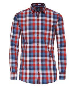 REDMOND Casual Herren Freizeithemd Langarm Button-Down-Kragen Variomanschette Regular Fit Baumwolle Twill kariert Rot Größe XXL