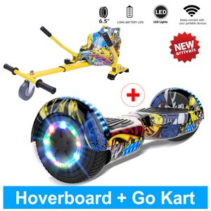 6.5 Zoll Hoverboard mit Sitz mit Bluetooth-Lautsprecher LED-Leuchten, Elektroroller Hoverkart, Elektro Scooter Go-Kart , Geschenk für Kinder Jugendliche Erwachsene
