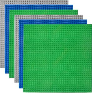 6 Platten-Set Bauplatte Kompatibel mit Meisten Marken, 25*25cm, Grüne Blaue Graue Grundplatte