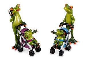 Formano 2er Set lustige Frösche Froschpaar mit Kinderwagen Figur Poly 17 cm
