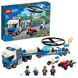 LEGO 60244 City Polizeihubschrauber-Transport, Bauset mit LKW, Quad und Motorrad, Polizei Spielzeug
