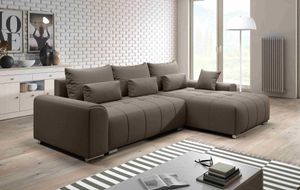 FURNIX Eckcouch LORETA Sofa L-Form Schlafsofa Couch mit Schlaffunktion und bunten Kissen Classic Design SCHOCO BRAUN OR29