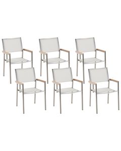 BELIANI Gartenstühle 6er Set Weiß Polyester Edelstahl Modern Terrasse Outdoor