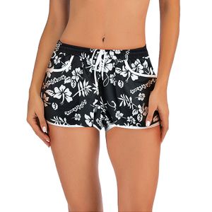 Damen Badeshorts Blumenschwimmen Surf Beach Shorts Elastic Waist Hot Pants Yoga Kleidung,Farbe:Schwarz,Menge:M