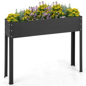 COSTWAY Hochbeet Metall, Pflanzkasten Garten, Blumenbeet mit Entwässerungsloch, Gartenbeet Pflanzkübel Pflanzbeet 102x26,5x80cm Schwarz