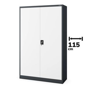 Büroschrank Aktenschrank XXL Metallschrank Flügeltüren Stahlblech Pulverbeschichtung 185 cm x 115 cm x 40 cm Farbe: Anthrazit-weiß