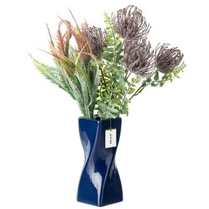 Blumenvase aus Keramik Dunkelblau Glanz H 19 cm Dekorative Tisch Vase Twist Blumen Deko Orchidee Modern Glamour