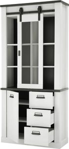 Vitrine SHELTON-61 in Pinie weiß Nb. mit anthrazit, B/H/T: ca. 93/201/38 cm