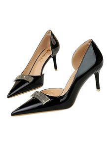 Damen Stiletto Heels Spitzige Zehe y Pumps Side Cutout Sandalen Kleid Schuhe High Absatz Schwarz,Größe:EU 35