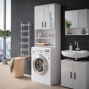 Livinity® Waschmaschinenschrank Irma, 64 x 190.5 cm Badezimmerschrank für die Waschmaschine, Weiß Hochglanz/Weiß