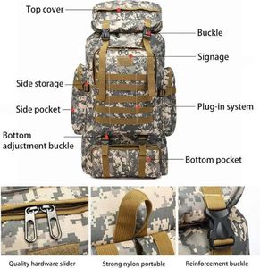 80L - Outdoor - Plecaki wojskowe - Tkanina Oxford - Wodoodporny - Plecak taktyczny - Torby kempingowe, wędkarskie, myśliwskie - Kamuflaż pustynny