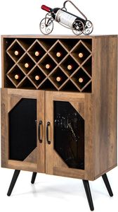 Weinschrank mit abnehmbarem Weinregal und integriertem Glashalter, Küchenschrank aus Holz , Barschrank Sideboard für Esszimmer, Wohnzimmer, Küche, Braun