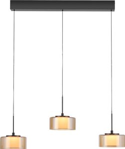 Paul Neuhaus Pendelleuchte Rika, 3-flammig, Amber/Opalglas, stufenlos dimmbar, LED, flexible Höhenverstellung, blendfrei