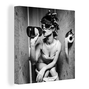 OneMillionCanvasses® - Leinwandbilder -Bild auf Leinwand Wandbild Leinwandbild Frau - Toilette - Schwarz - Weiß, 20x20 cm, Kunstdruck Wandkunst Wohnzimmer Schlafzimmer