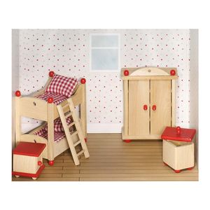goki 51953 Nábytok do detskej izby pre bábiky, červený/prírodný (1 sada)