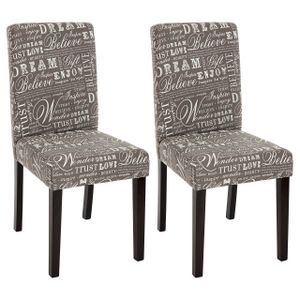 2er-Set Esszimmerstuhl Stuhl Küchenstuhl Littau  Textil mit Schriftzug, grau, dunkle Beine